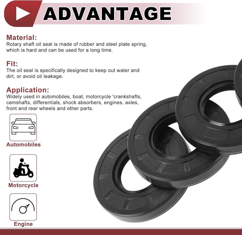 HEROFFIX 5 Pcs Rotary Shaft Seal High Pressure Oil Seal 30x62x10mm Black Nitrile 70 Durometer Rubber - Image 4